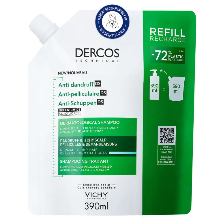 VICHY DERCOS SHAMPOOING TRAITANT CHEVEUX GRAS RECHARGE 390ML