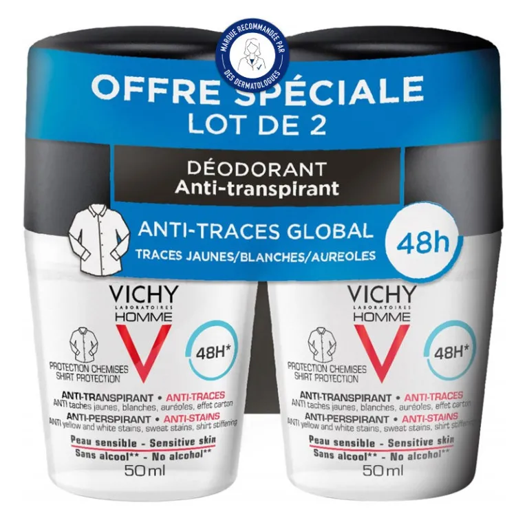 VICHY HOMME DEODORANT ANTI-TRANSPIRANT 2X50ML