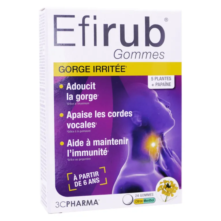 3C PHARMA EFIRUB GORGE IRRITÉE 24 GOMMES CITRON MENTHE