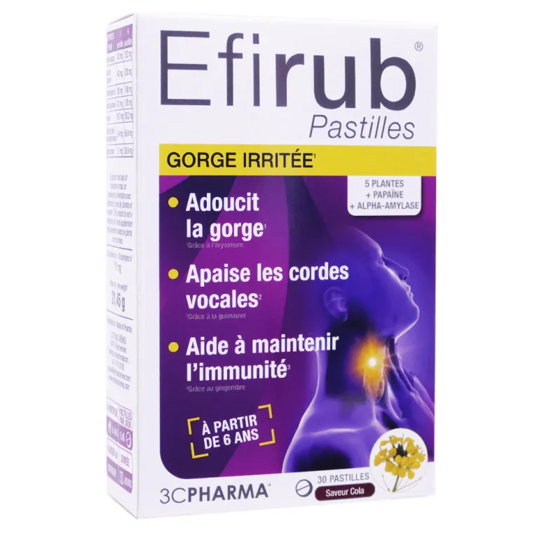 3C PHARMA EFIRUB GORGE IRRITÉE 30 PASTILLES SAVEUR COLA