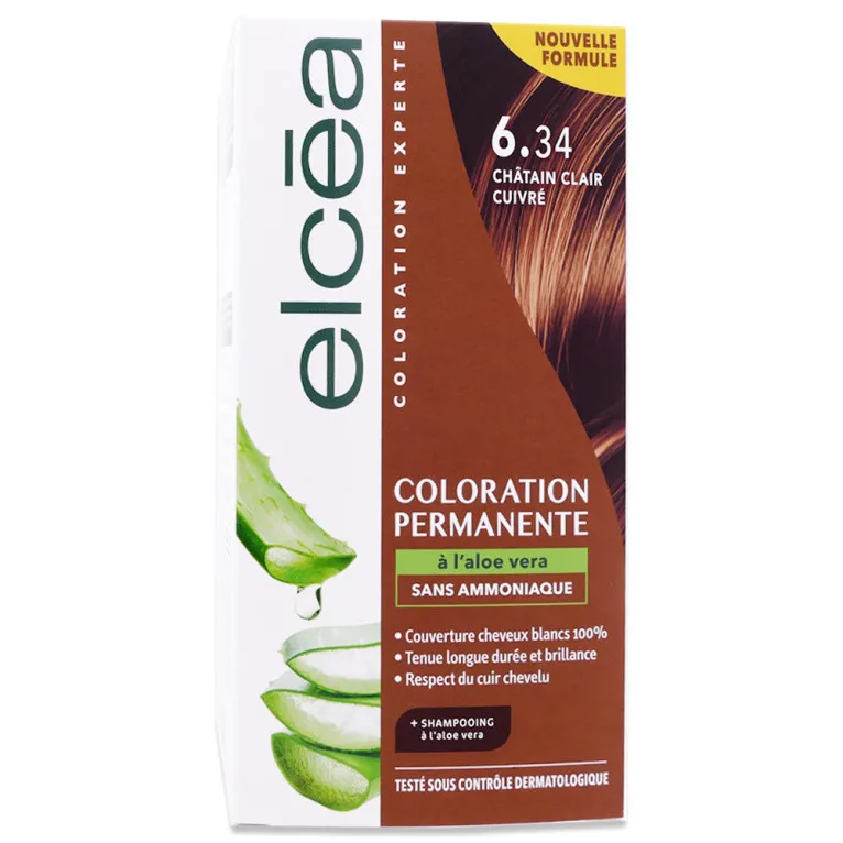 ELCEA COLORATION PERMANENTE ALOE VERA CHATAIN CLAIR CUIVRÉ N°6.34