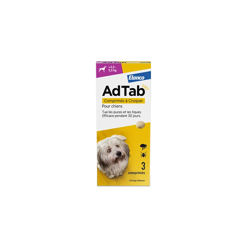 AdTab Elanco 112mg 2,5-5,5kg 3 Comprimés