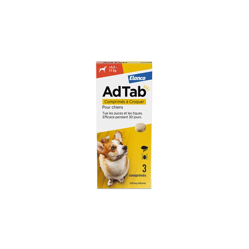 AdTab Elanco 225mg 5,5-11kg 3 Comprimés