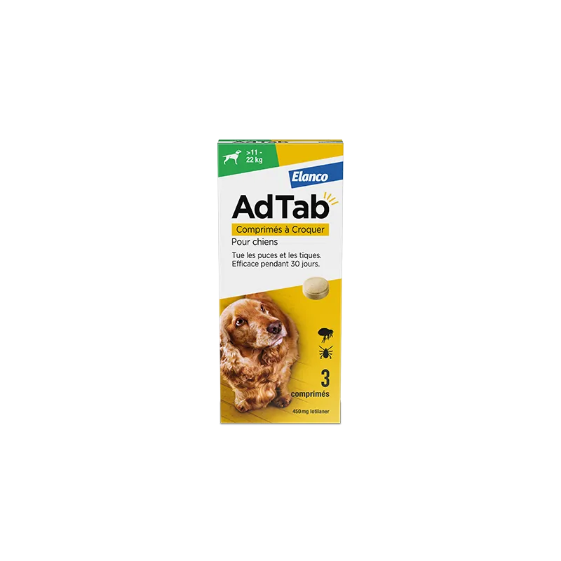 AdTab Elanco 450mg 11-22kg 3 Comprimés