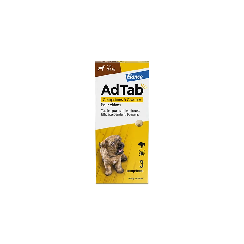 AdTab Elanco 56mg 1,3-2,5kg 3 Comprimés