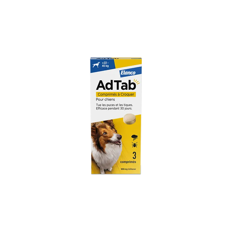 AdTab Elanco 900mg 22-45kg 3 Comprimés