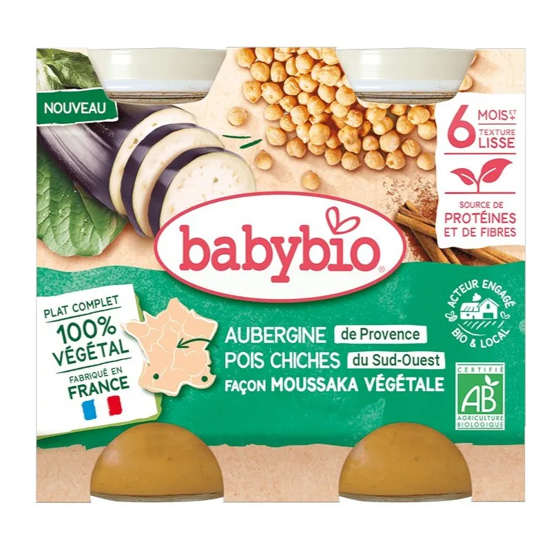 Babybio Aubergine pois chiches façon moussaka végétale 6 mois et+ 2x200gr