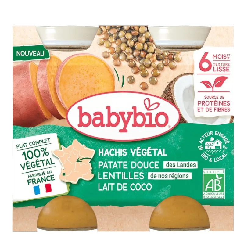 Babybio Hachis végétal patate douce lentilles lait de coco 6 mois et+ 2x200gr