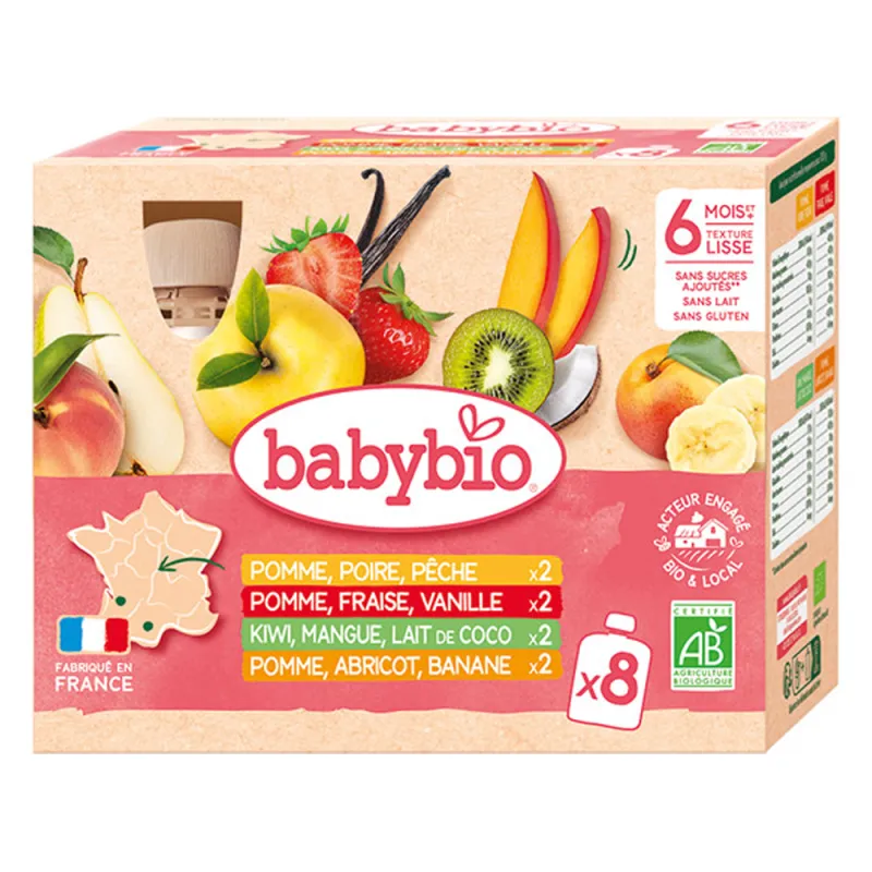 Babybio Multi-parfums gourdes fruits dès 6 mois lot de 8 x 90gr