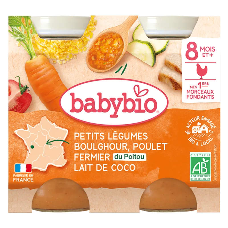 Babybio Petits légumes boulghour poulet fermier lait de coco 2x200gr