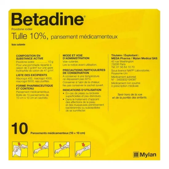 Betadine Tulle 10% Mylan 10 pansements médicamenteux