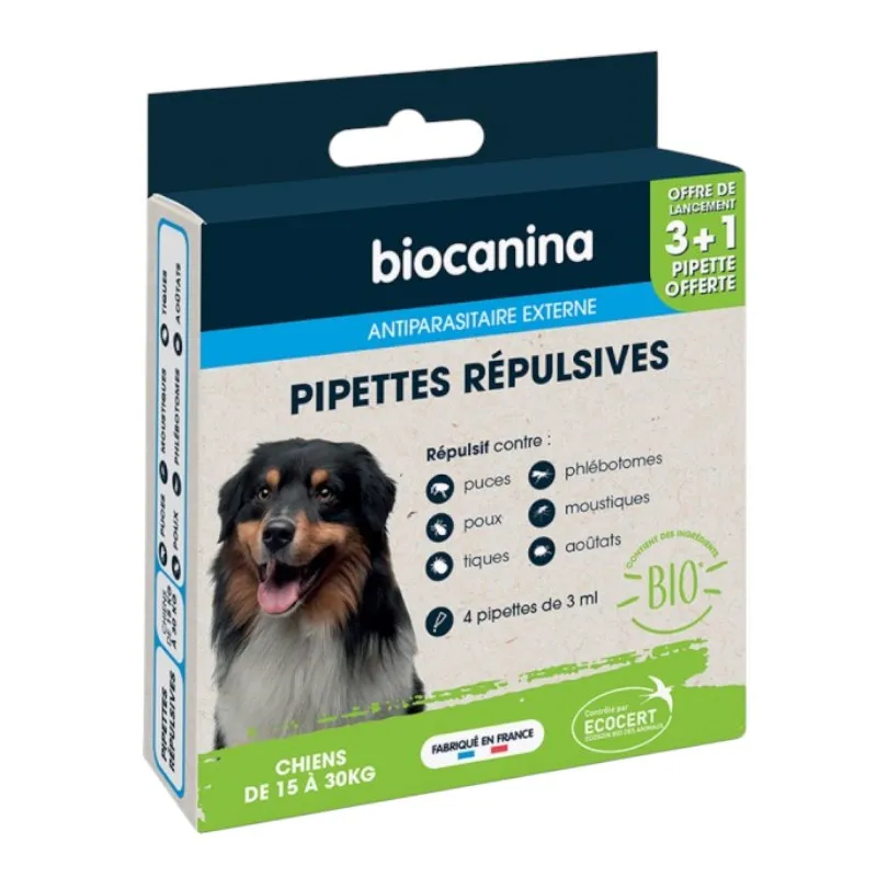 Biocanina Pipettes Répulsives Chien 15 à 30 kg 4 Pipettes