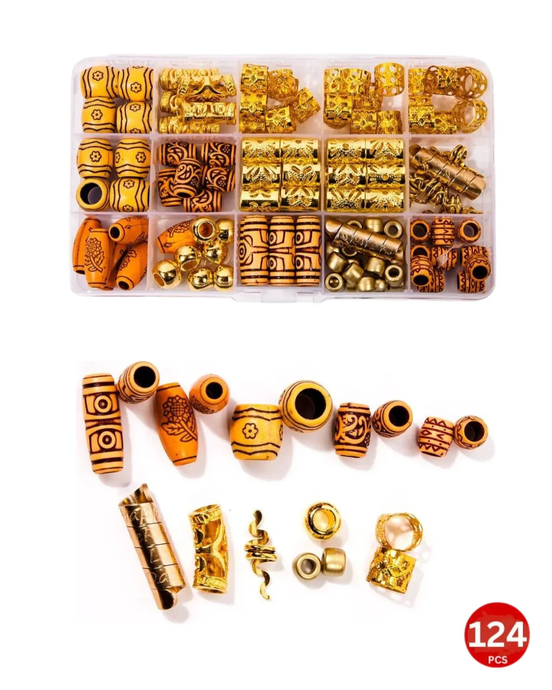 Dreamfix 124Pcs Hair Rings & Beads 12 Style