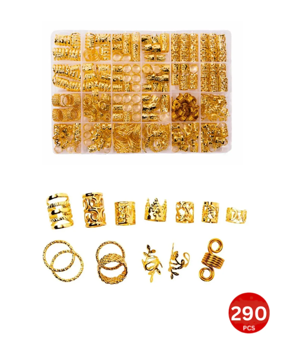 Dreamfix 290Pcs Hair Rings & Bead Jewelry 11 Style Gold