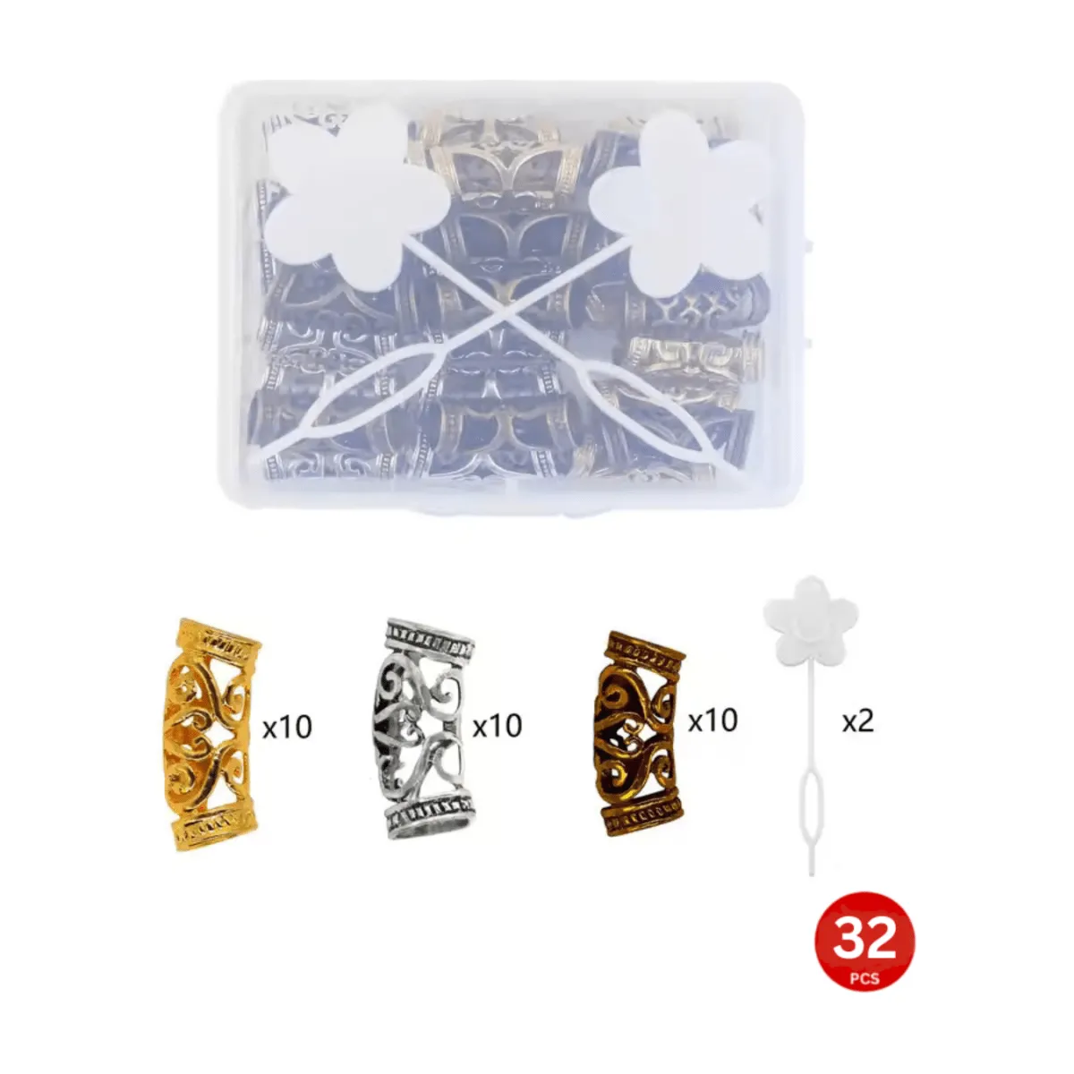 Dreamfix 32Pcs African Hair Beads 4 Style