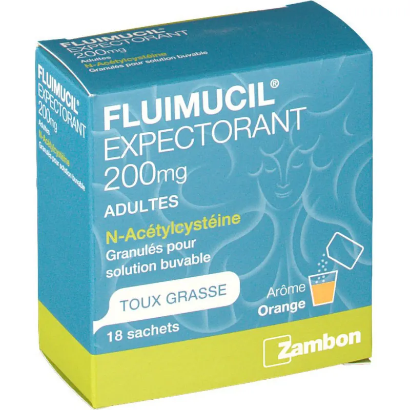 Fluimicil expectorant acetylcysteine 200mg sans sucre granulés solution buvable 30 sachets