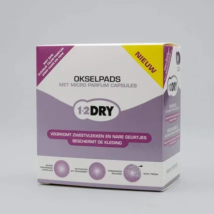 1-2dry 1-2DRY Anti-Transpirant Underarm Pads with Talc Capsules - Medium White - Pack of 12 Unisexe