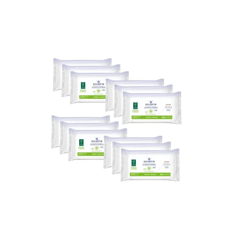 poupina lingettes naturelles x60 lot de 12