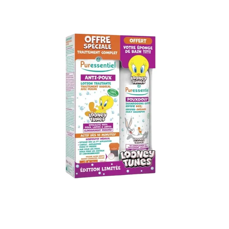Puressentiel Anti Poux Coffret Poux Edition Limitée Looney Tunes - Lotion Traitante 100ml & Shampoing 200ml