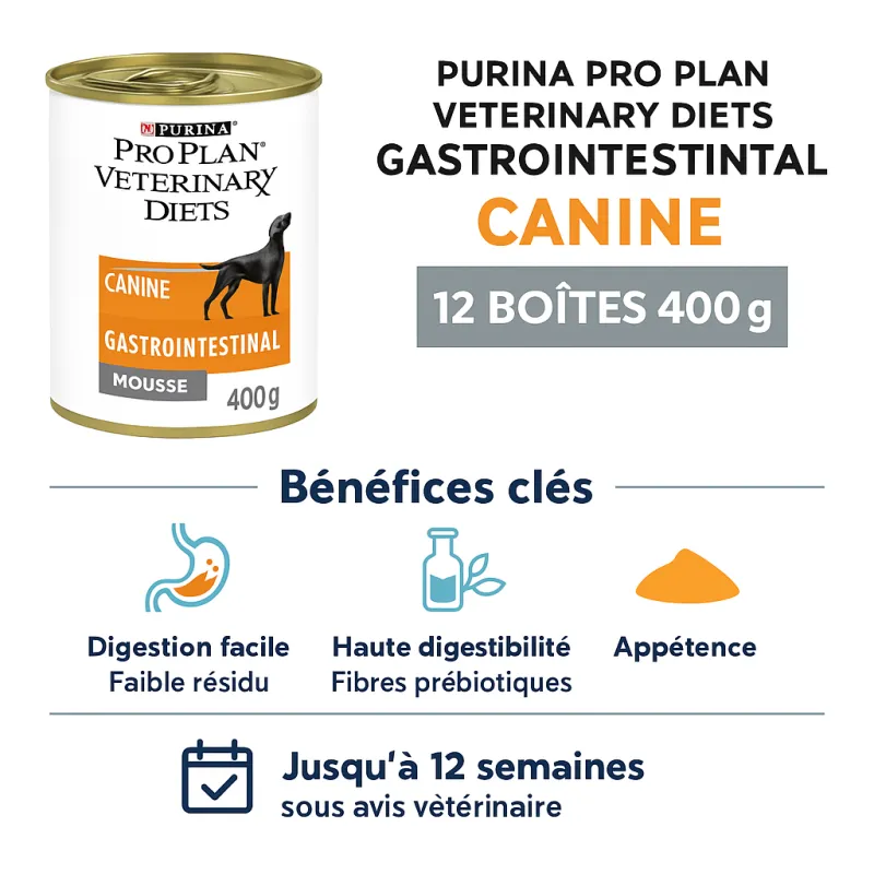 Purina Pro Plan GI Canine – Mousse digestive chien 12×400 g