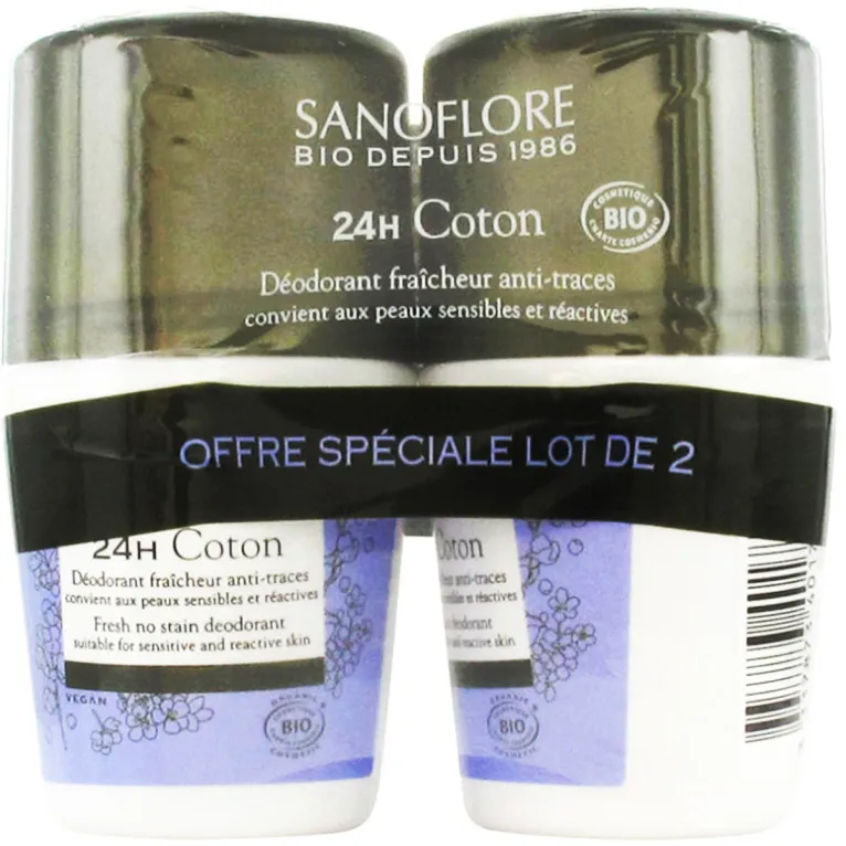 SANOFLORE 24H COTON DEODORANT FRAICHEUR BIO ROLL-ON 2 X 50 ML