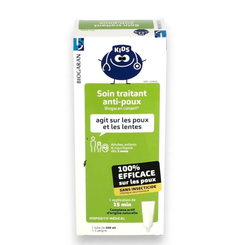 Soin Traitant Anti-poux et Lentes Avec Peigne Biogaran - 200ml