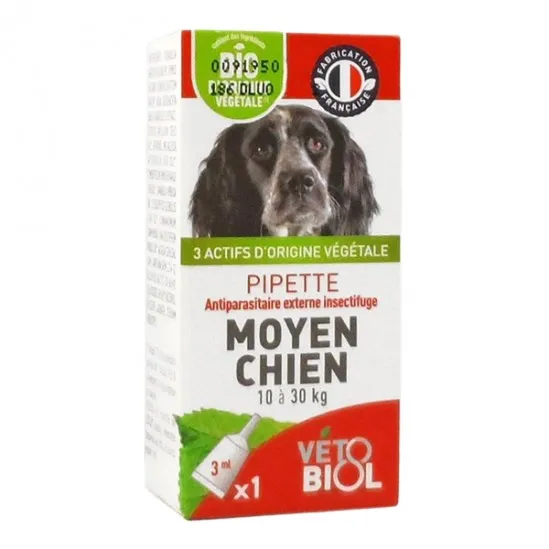 Vétobiol Pipettes antiparasitaires chien moyen bio 10kg à 30kg
