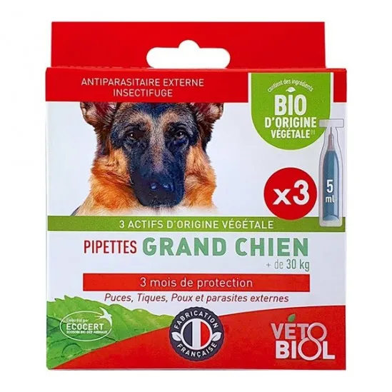 Vétobiol Pipettes antiparasitaires grand chien bio +30kg