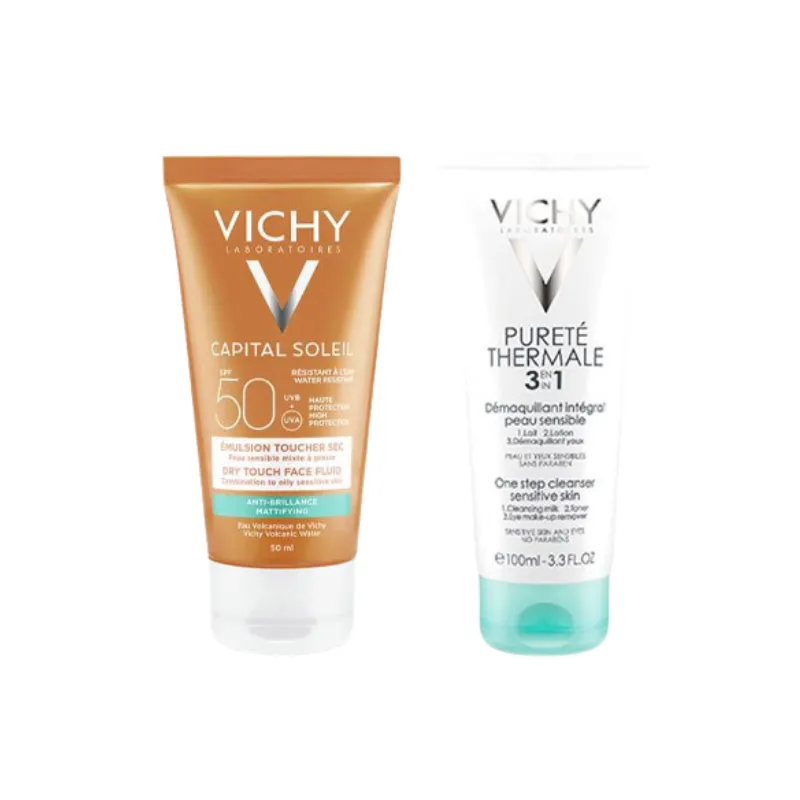 Vichy Capital Soleil Émulsion Toucher Sec SPF50+ 50ml + Pureté Thermale Démaquillant Intégral 100ml Offert