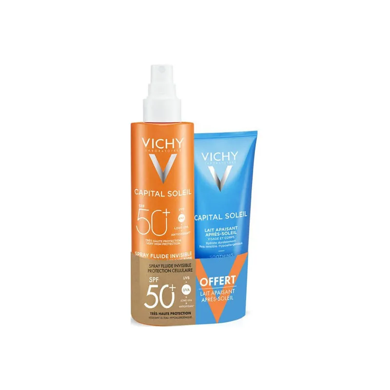 Vichy Capital Soleil spray fluide invisible protection cellulaire SPF50+ 200ml + lait apaisant après-soleil 100ml