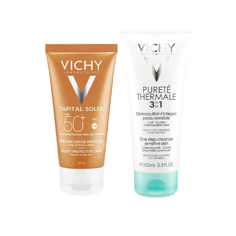 Vichy Capital Soleil Vichy Crème Protectrice SPF50+ Lait Démaquillant 3-en-1 100ml